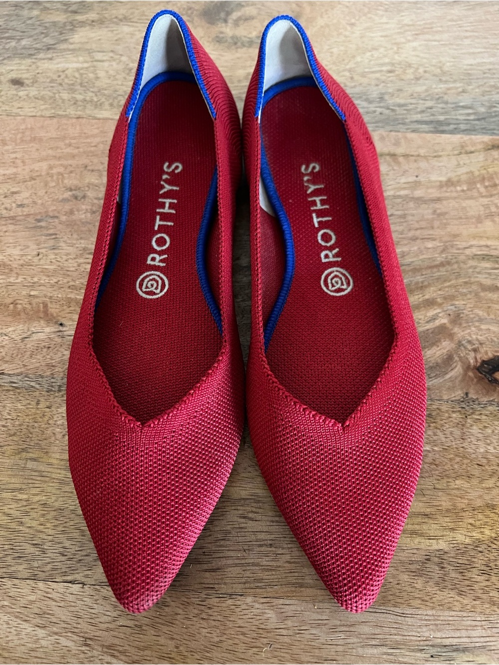 Rothy's The Point Bright Red Knit Fabric   Pointed Slip On Ballet Flats Size 8.5